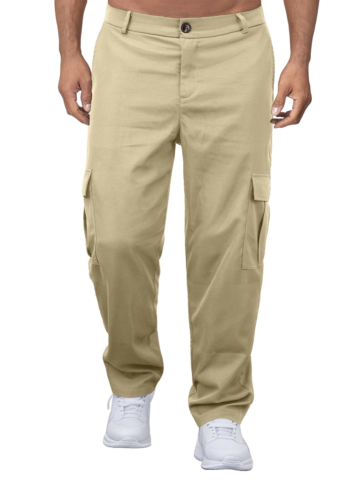 Comdecevis Mens Casual Cargo Pants Baggy Straight Leg Sweatpants with Large Flap Pockets Hiking Sports Trousers