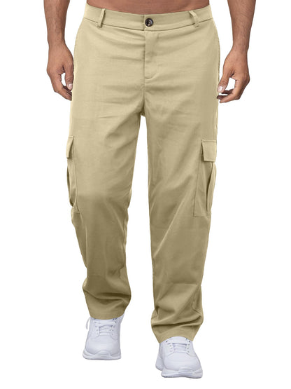 Comdecevis Mens Casual Cargo Pants Baggy Straight Leg Sweatpants with Large Flap Pockets Hiking Sports Trousers