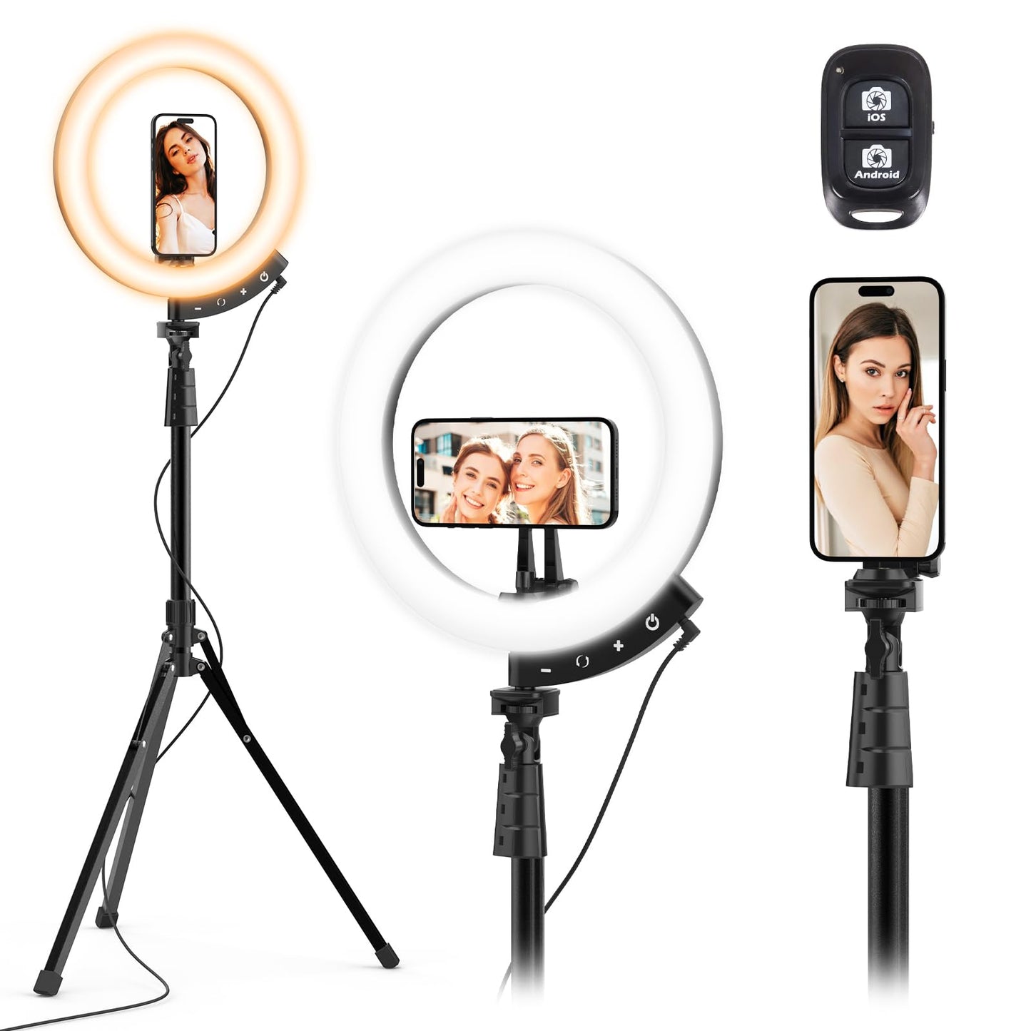 UBeesize 12'' LED Ring Light with 62'' Tripod Stand, Selfie Ring Light for Video Recording, Live Streaming, TikTok & YouTube, Compatible with iPhone & Android (Black)