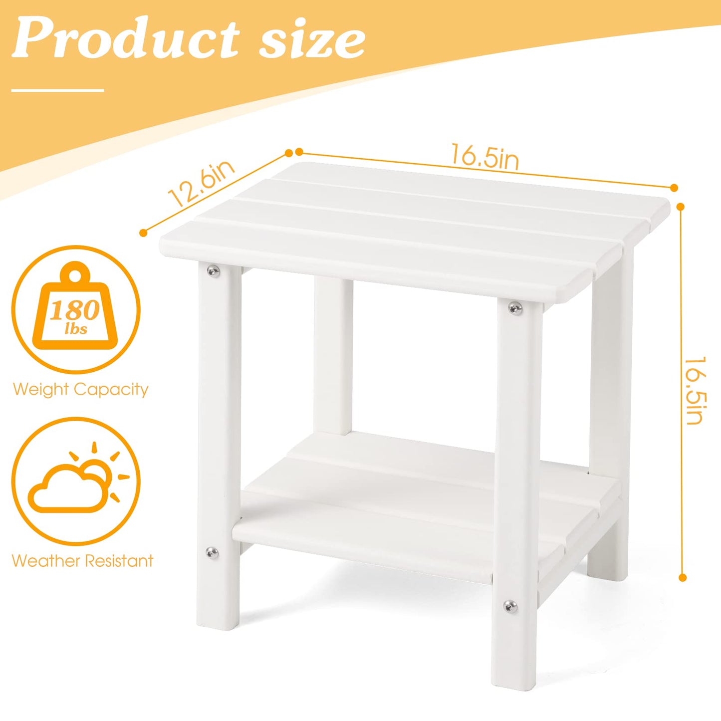 Apolimi Adirondack Outdoor Side Table, 2-Tier Sturdy Patio End Table Weather Resistant, 16.5" Solid Side Table for Patio, Pool, Porch