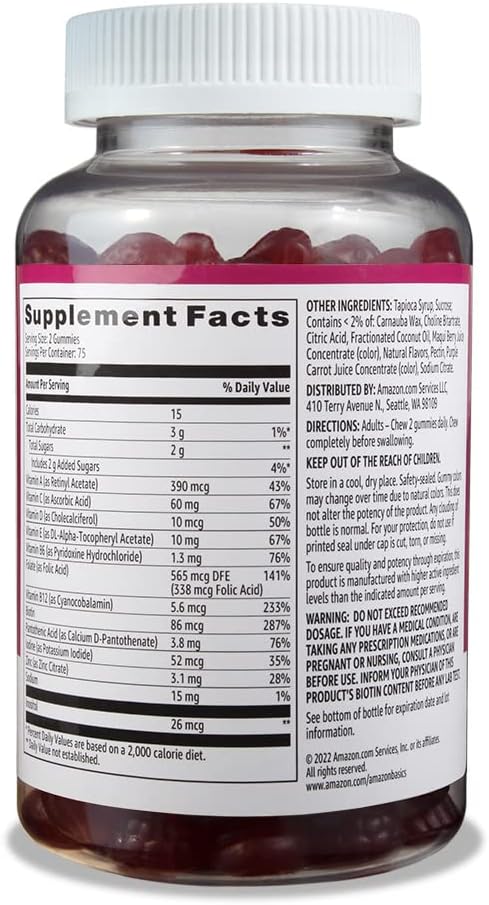 Amazon Basics Adult Multivitamin Gummies, Mixed Berry & Cherry Flavors, 150 Count, 75-Day Supply, Pack of 1 (Previously Solimo)
