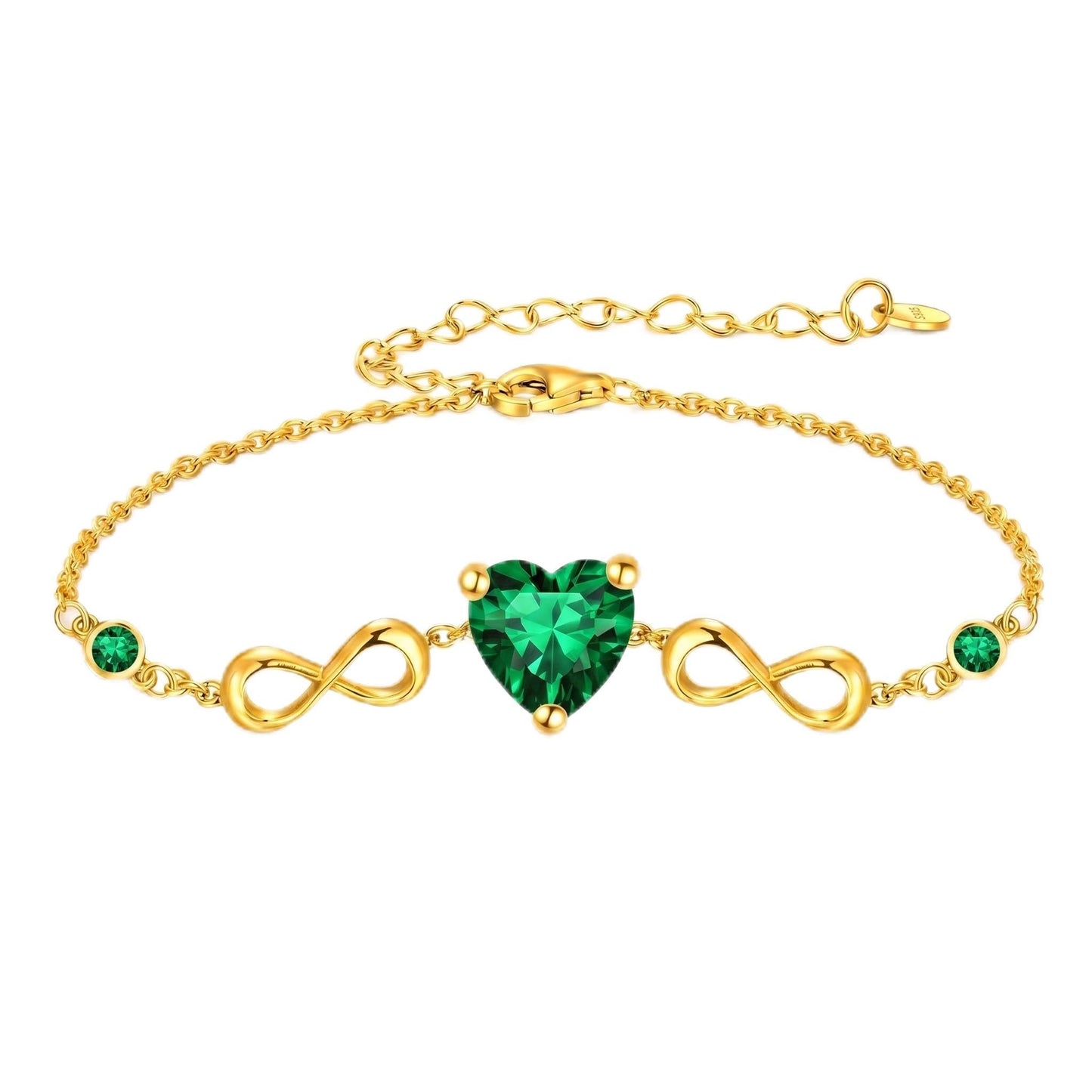 14K Gold Infinity Birthstone Bracelets for Women, Infinity Love Heart Birthstone Link Bracelets for Women, 14K Gold Plated Jewelry Birthday Gifts for Wife Girlfriend Mom, 7+2 Inch