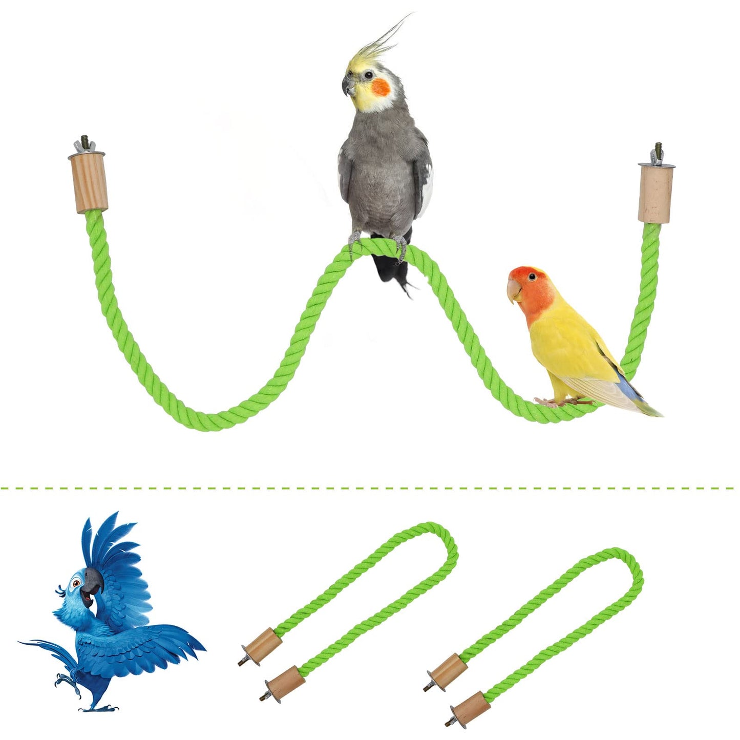 2 Pack Bird Hemp Rope Perch Swing, Bird Cage Stand Pole Accessories, Paw Grinding Standing Climbing Perch for Parrot, Parakeet, Budgies, Lovebirds(23.62"/60 cm)