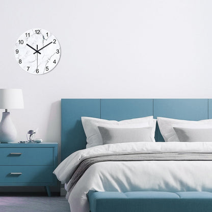 White Marble Glass Wall Clocks Battery Operated 12 Inch Abstract Decorative Analog Wall Clocks for Living Room Bedroom Office Silent Wall Clock Modern
