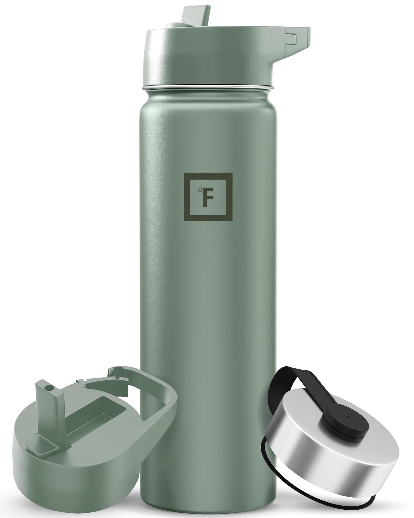 IRON °FLASK Camping & Hiking Hydration Flask with Straw, Wide Mouth Insulated Stainless Steel Sports Water Bottle - Midnight Black 24 oz - Straw (1 Lid)