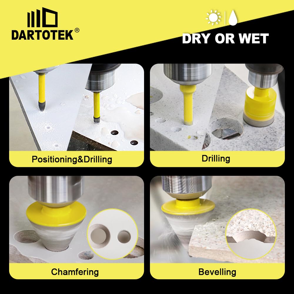 Diamond Core Drill Bits Set for Tile, DARTOTEK 10PCS Porcelain Hole Saw Kit with Aluminum Case, (6/6/8/20/35/50/65mm+2" Chamfer bit +SDS Adapter, Dry/Wet Drilling for Ceramic, Granite & Marble