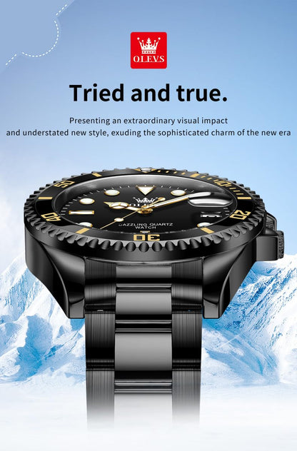 OLEVS Luxury Watches for Men Big Face Stainless Steel Business Dress Analog Quartz Watch with Day Waterproof Luminous Mens Wrist Watch