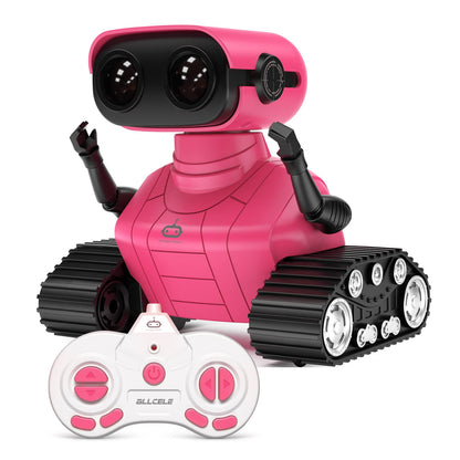 ALLCELE Girls Robot Toy, Rechargeable RC Robot for Kids, Remote Control Toy with Music and LED Eyes, Gift for Children Age 3 Years and Up - Pink