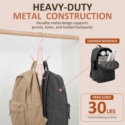 ZEDODIER 2 Pack Purse Organizer for Closet, Heavy-Duty Hanging Purse Hanger Closet Holds Up to 12 Purses, Metal Rotating Space Saving Bag Holder Handbag Storage Hook Backpack Rack, Silver
