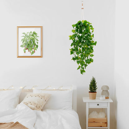 BLEUM CADE Fake Hanging Plants, 2pcs Artificial Pothos Vines Faux Plants Greenery for Wall Home Living Room Office Indoor Outdoor Decor (No Baskets)