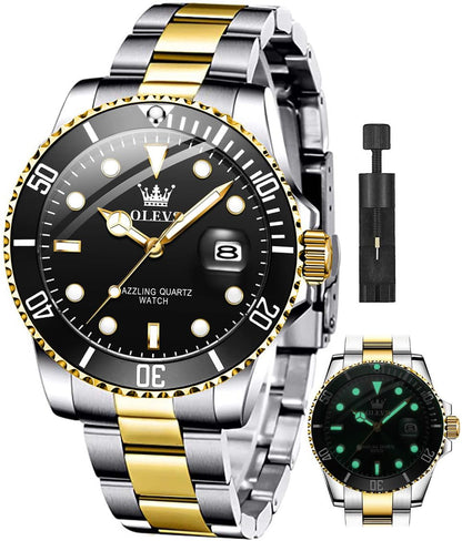 OLEVS Luxury Watches for Men Big Face Stainless Steel Business Dress Analog Quartz Watch with Day Waterproof Luminous Mens Wrist Watch