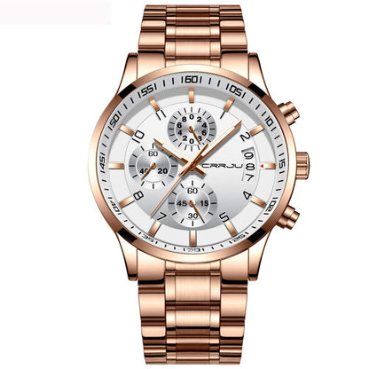CRRJU Men's Fashion Stainless Steel Watches Date Waterproof Chronograph Wristwatches,Black Steel Band Waterproof Quartz Watch for Men