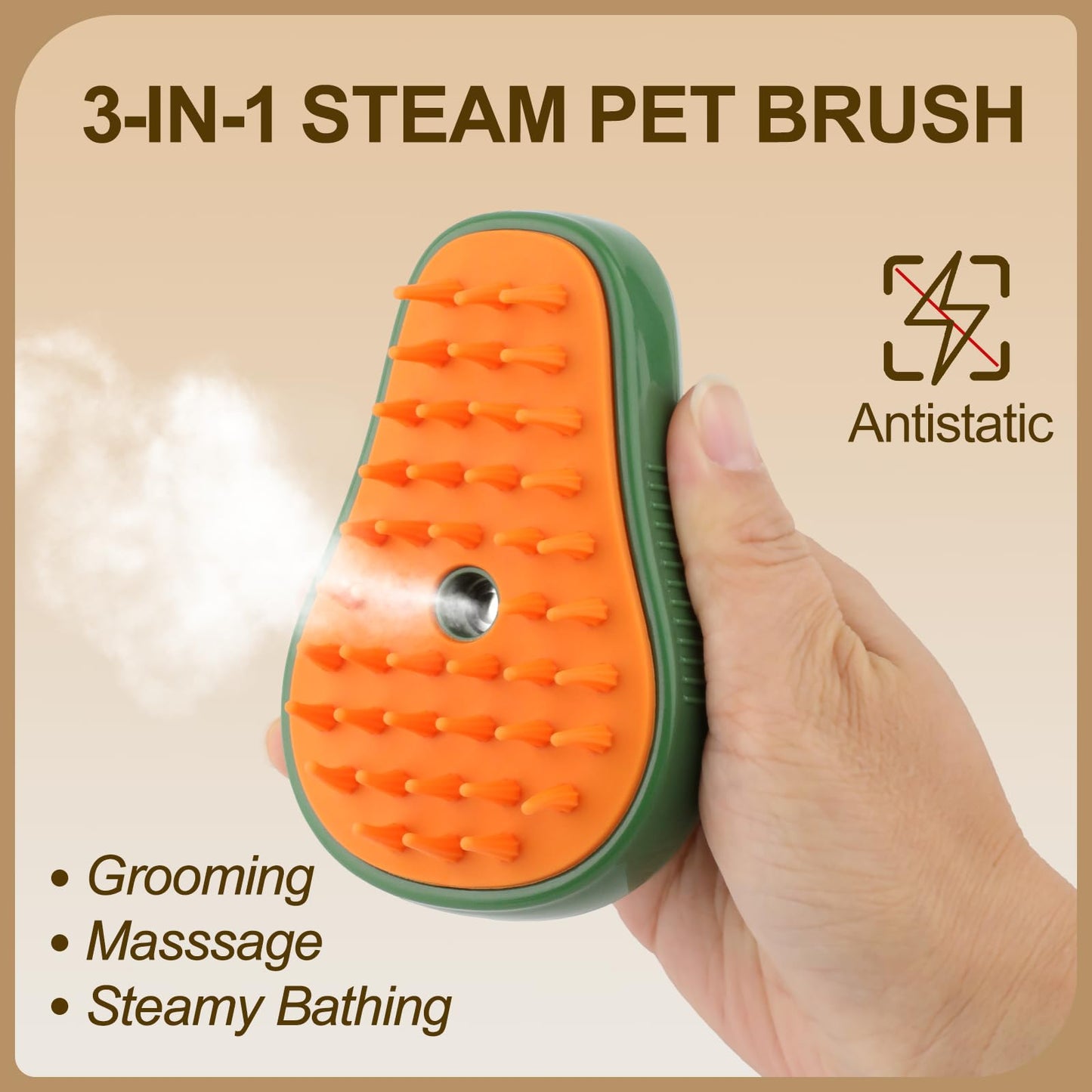 Cat Steam Brush, 3 In 1 Steamy Pet Brush, Silicone Massage Dog Hair Remover Comb, Spray Mist Grooming for Indoor Kittens (Mango Green)