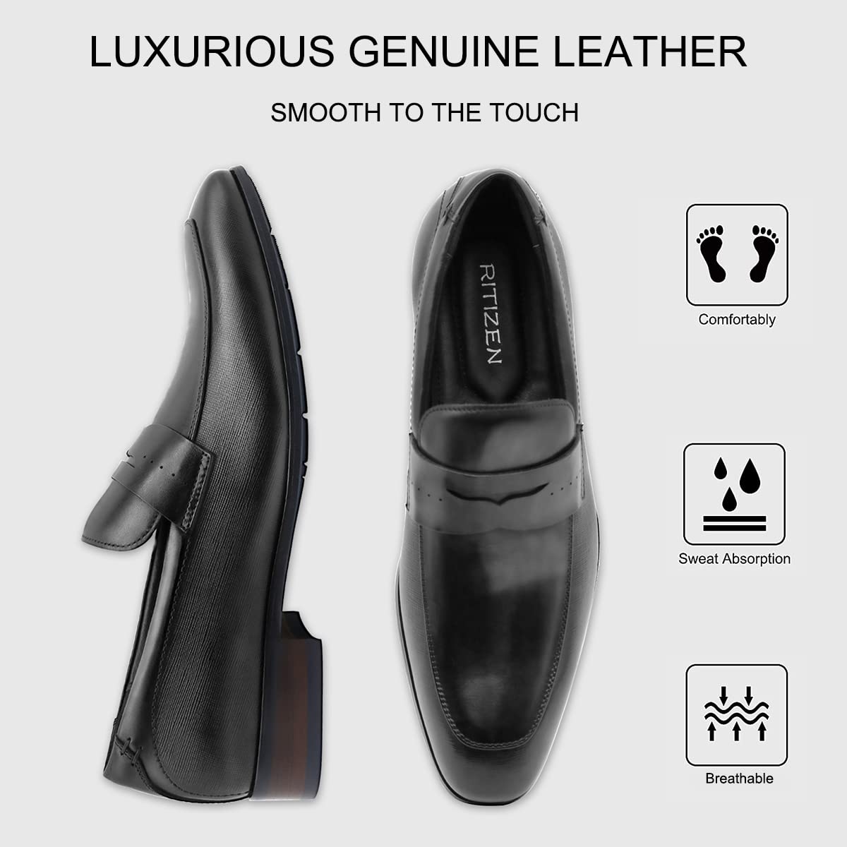 Men's Slip on Oxford Dress Shoes Classic Handmade Calfskin Manufacturing More Compact, Choose The Right Size to Modify The Foot Shape