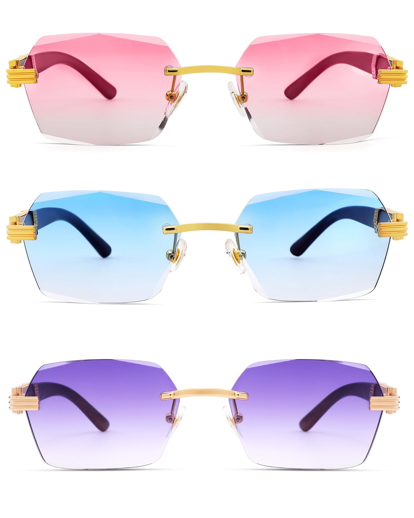 Pro Acme Rimless Rectangle Sunglasses for Men Women Hexagon Shade Eyewear Frameless y2k Glasses