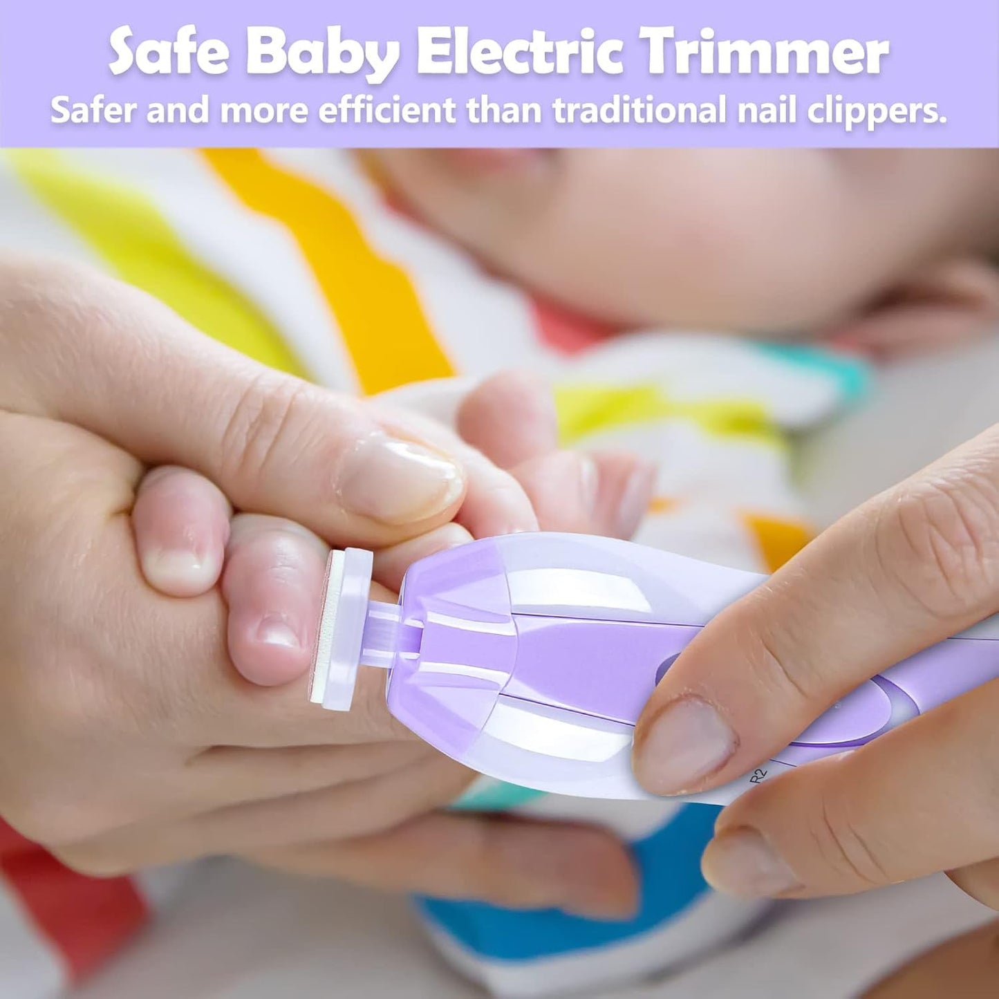 Electric Nail File Drill for Baby No Sharp Claws Hurt, 6 in 1 Safety Cutter Trimmer Clipper for Toes and Fingers (Blue)