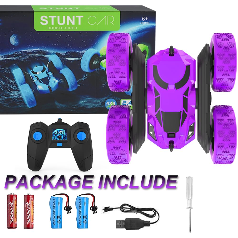 Hamdol Remote Control Car for Kids, 360° Rotating Double-Sided RC Car with LED Headlights, 4WD 2.4GHz Electric Rechargeable Toy Vehicle for Boys and Girls, Perfect Birthday