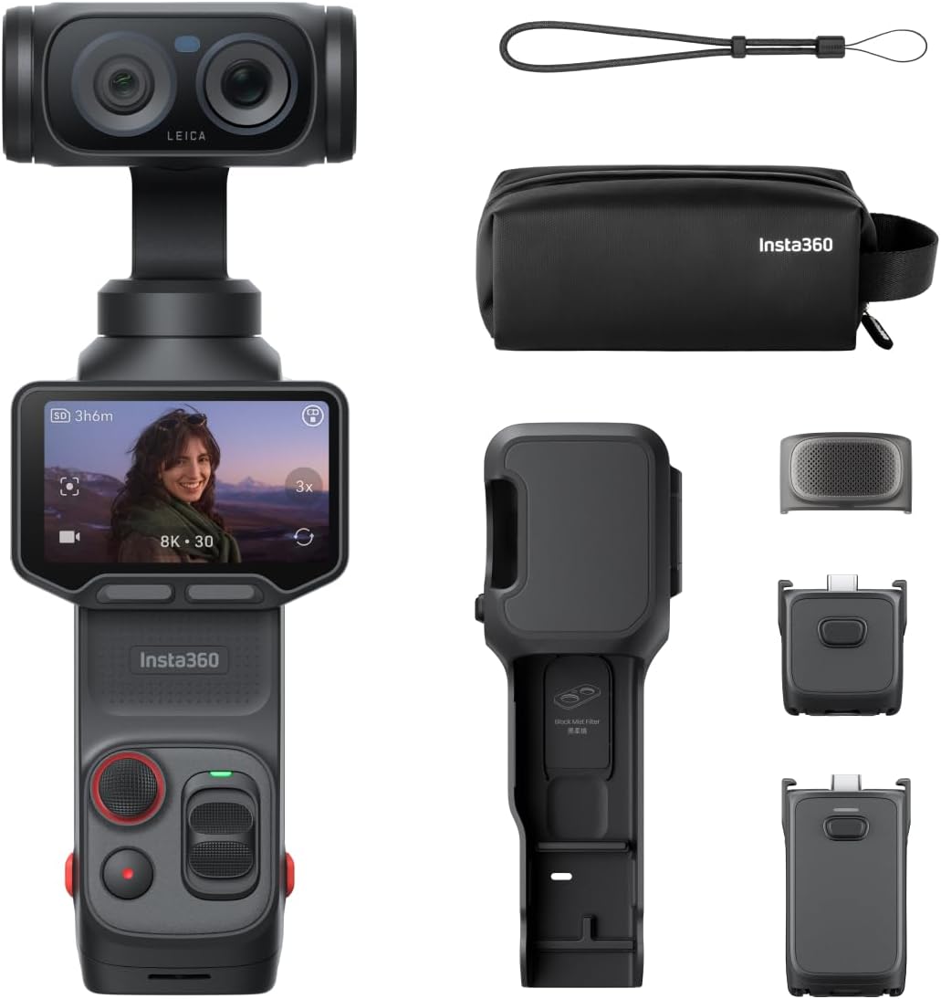 Insta360 Luna Ultra - 8K Vlogging Camera with Dual Leica Lenses, 12× Zoom, 1" Sensor, Detachable 2" Touchscreen, Triple AI Chip, Pocket Gimbal Camera for Vlog Photography-Cosmic Black