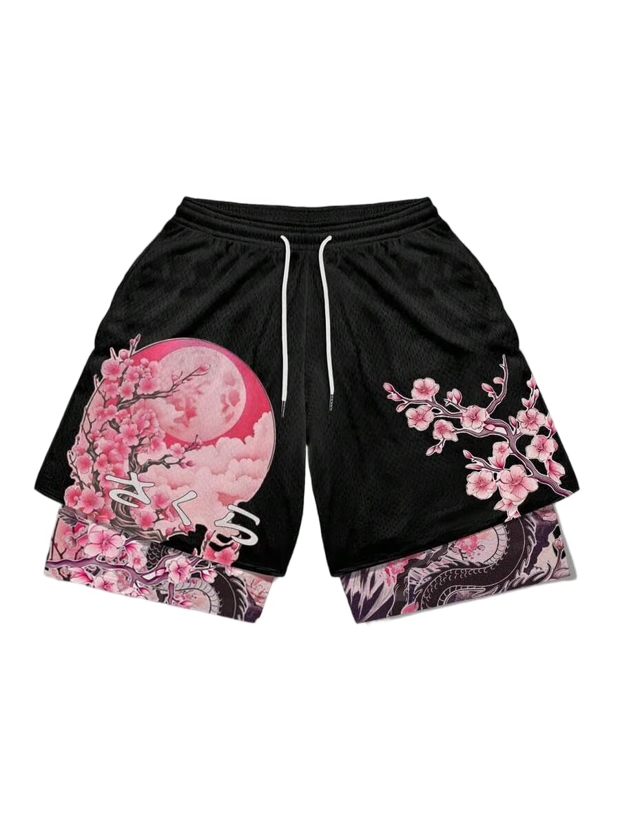 QJQ Men's 2 in 1 Goth Graphic Drawstring Elastic Waist Shorts Summer Casual Workout Athletic Gym Track Shorts