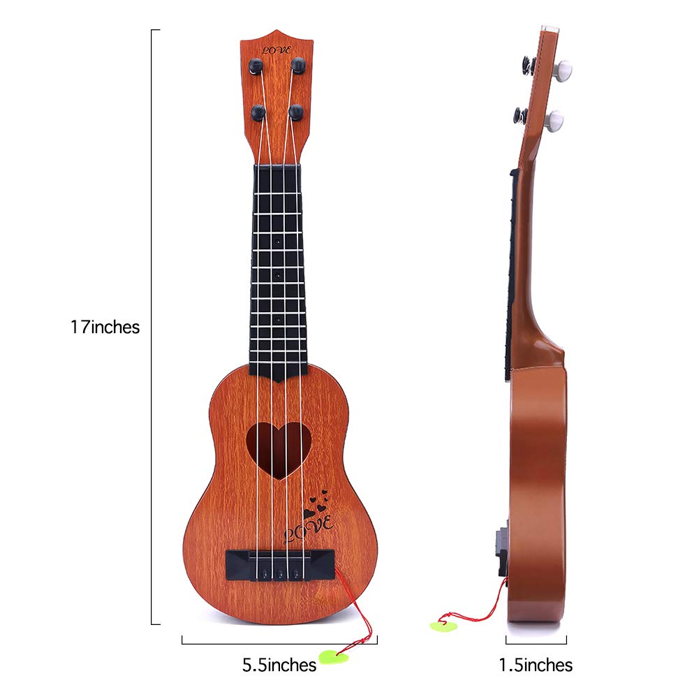YEZI Classical Ukulele for Kids, Mini Toddler Guitar Toy with Pick, Educational Musical Instrument for Preschool Boys Girls, Early Learning Music Toy for Ages 3 4 5 6+ Years Old, Brown