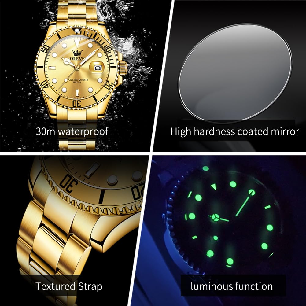 OLEVS Luxury Watches for Men Big Face Stainless Steel Business Dress Analog Quartz Watch with Day Waterproof Luminous Mens Wrist Watch