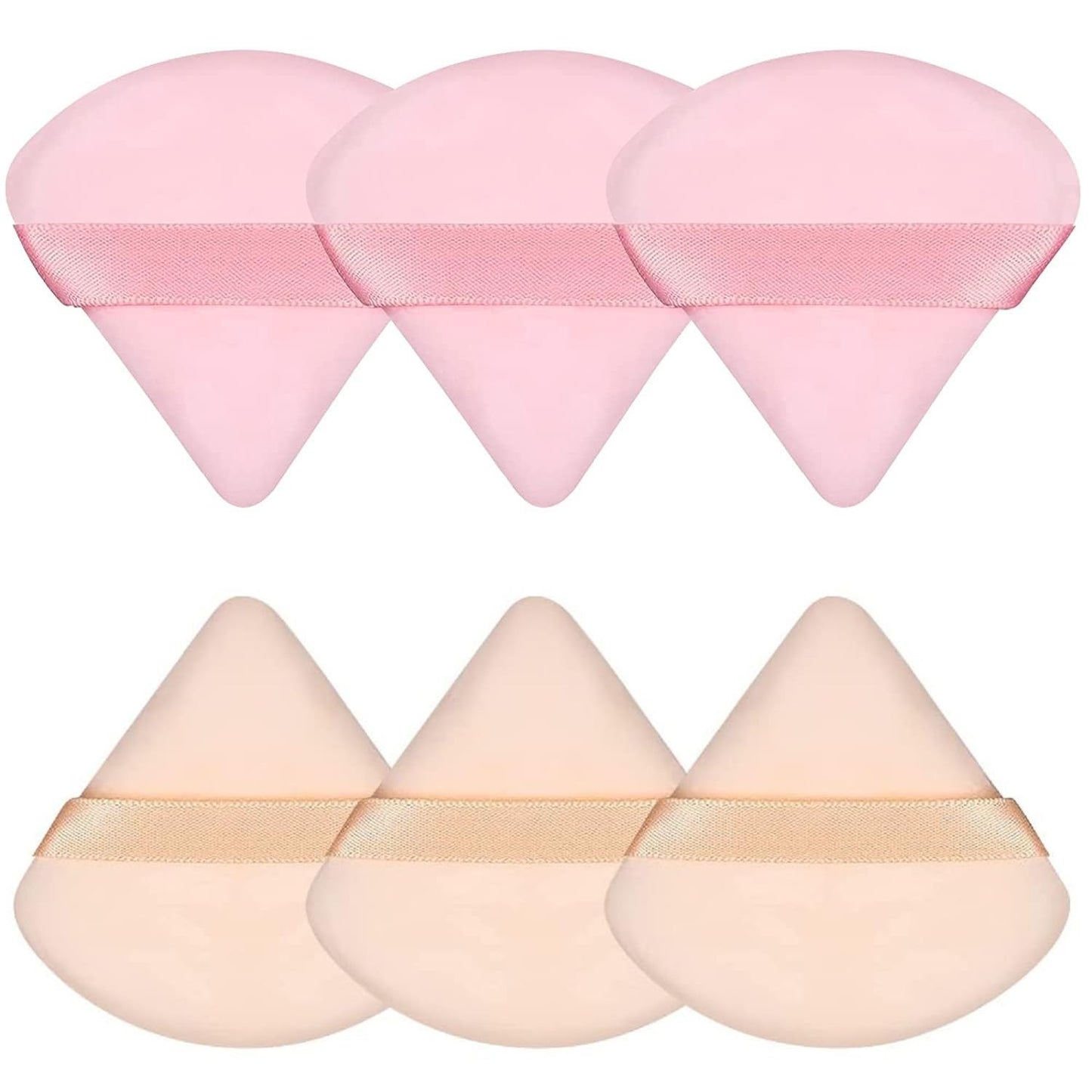 Pimoys 6 Pieces Powder Puff, Face Makeup Sponge Soft Velour Triangle Powder Puffs Beauty Sponge for Loose Powder (Black, Pink)