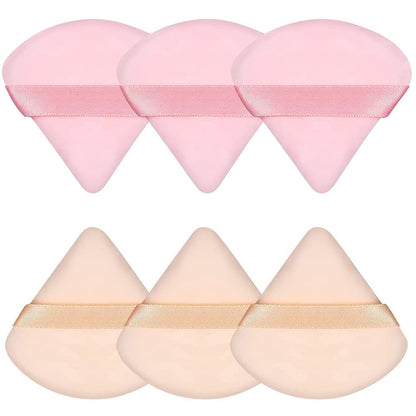Pimoys 6 Pieces Powder Puff, Face Makeup Sponge Soft Velour Triangle Powder Puffs Beauty Sponge for Loose Powder (Black, Pink)