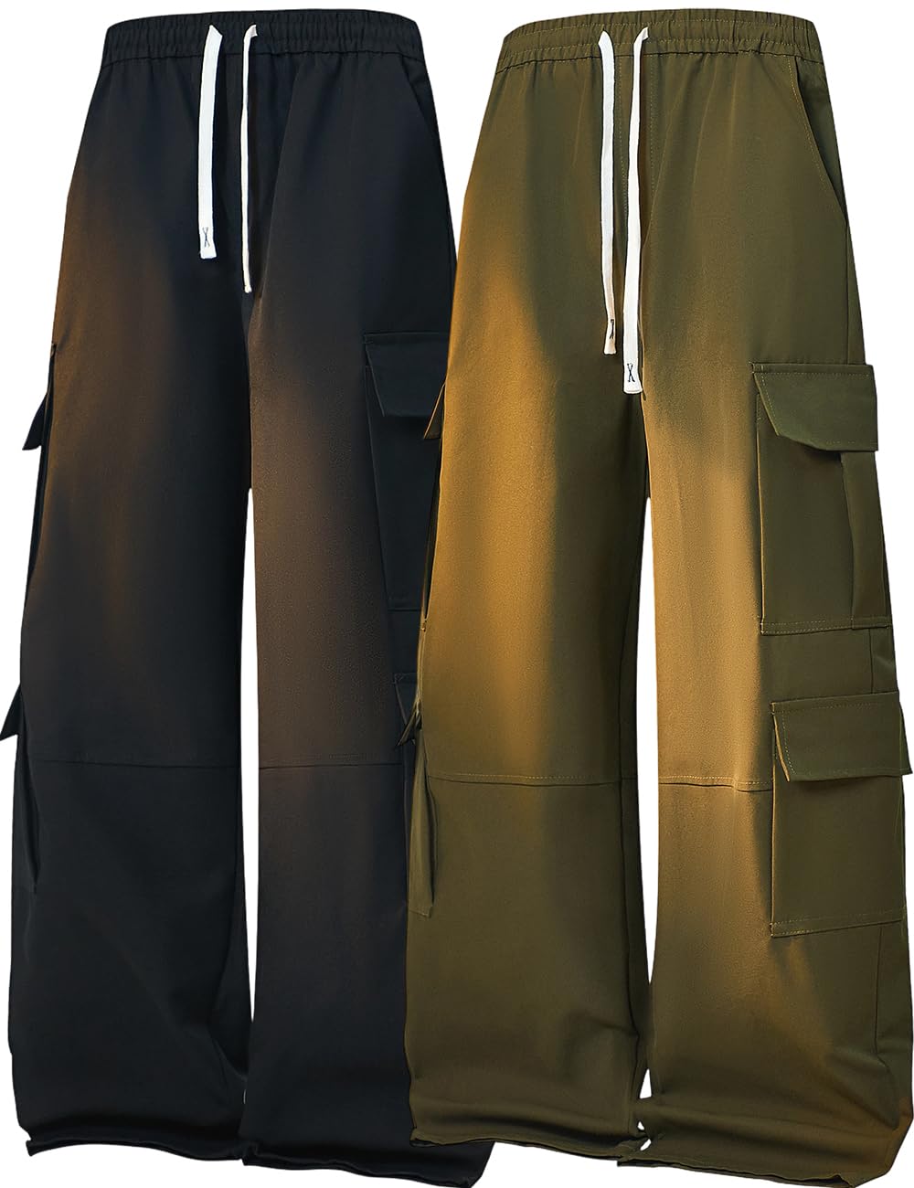 Mens Cargo Pants Baggy Casual Hiking Joggers Elastic Waist Drawstring Multi Cargo Pockets Loose Fit Streetwear