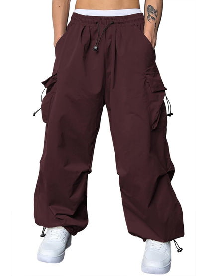 JMIERR Mens Loose Fit Drawstring Y2K Baggy Parachute Cargo Pants | Harem Joggers, Utility Flap, Deep Side Pockets, Elastic Waistband, Adjustable Hem, Streetwear, Casual Wear, Outdoor Hiking