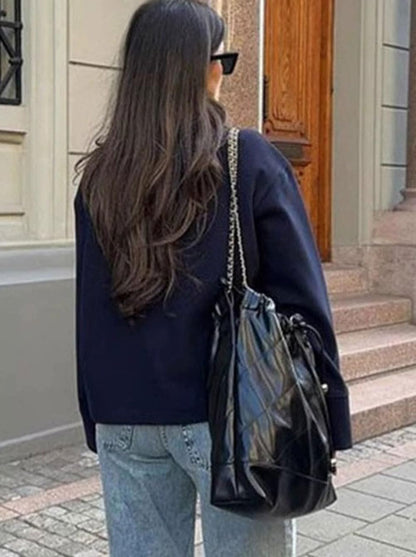 CHARTOU Women Crop Pea Coat Wool Blend Winter Loose Casual Short Jacket Outwear
