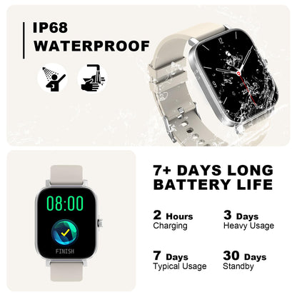 Smart Watch for Men Women Compatible with iPhone Samsung Android Phone 1.69 inch Full Touch Screen IP68 Waterproof Bluetooh Fitness Tracker Heart Rate/Sleep Monitor (Black)
