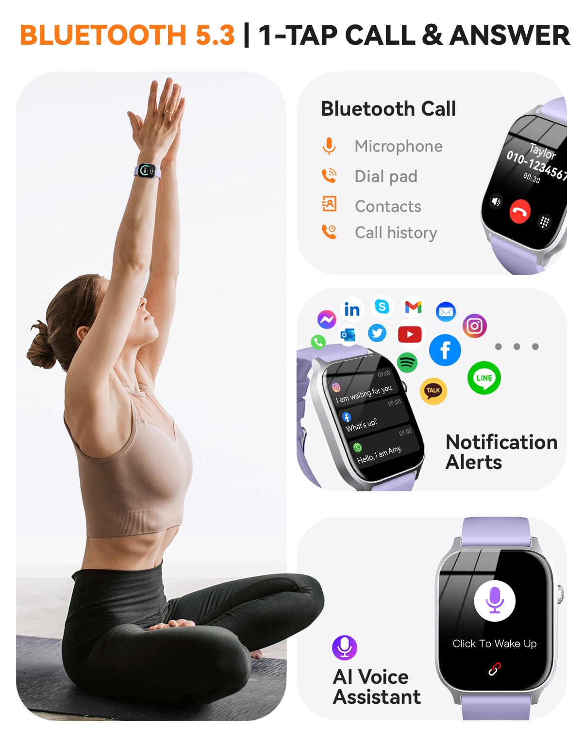 Smart Watches for Women Men, Fitness Tracker Watch with 110 Sports Modes, Step Counter/Sleep Monitor/Pedometer, IP68 Waterproof, Bluetooth Call & Music Control Smartwatch for iPhone/Android,Starlight