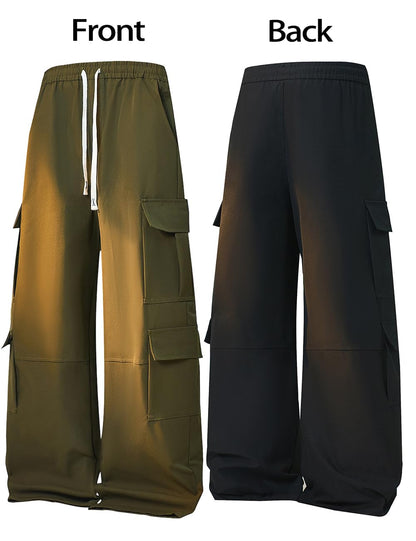 Mens Cargo Pants Baggy Casual Hiking Joggers Elastic Waist Drawstring Multi Cargo Pockets Loose Fit Streetwear