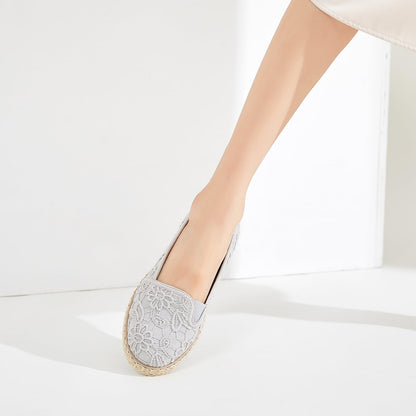 BABUDOG Women's Flats with Flower Embroideried,White Lace Ballet Flats,Comfortable Dress Flats