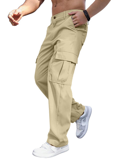 Comdecevis Mens Casual Cargo Pants Baggy Straight Leg Sweatpants with Large Flap Pockets Hiking Sports Trousers