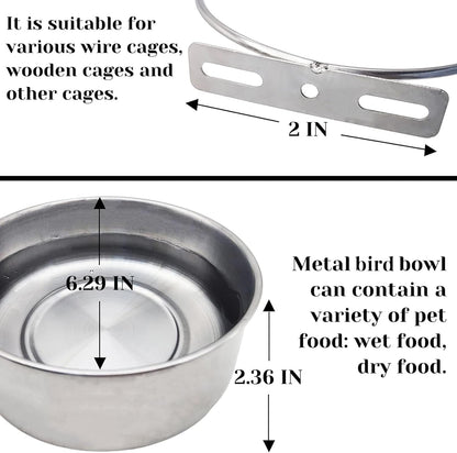 PINVNBY Parrot Feeding Cups Birds Food Dish Stainless Steel Parrot Feeders Water Cage Bowls with Clamp Holder for Cockatiel Conure Budgies Parakeet Parrot Macaw Small Animal Chinchilla Pack of 2