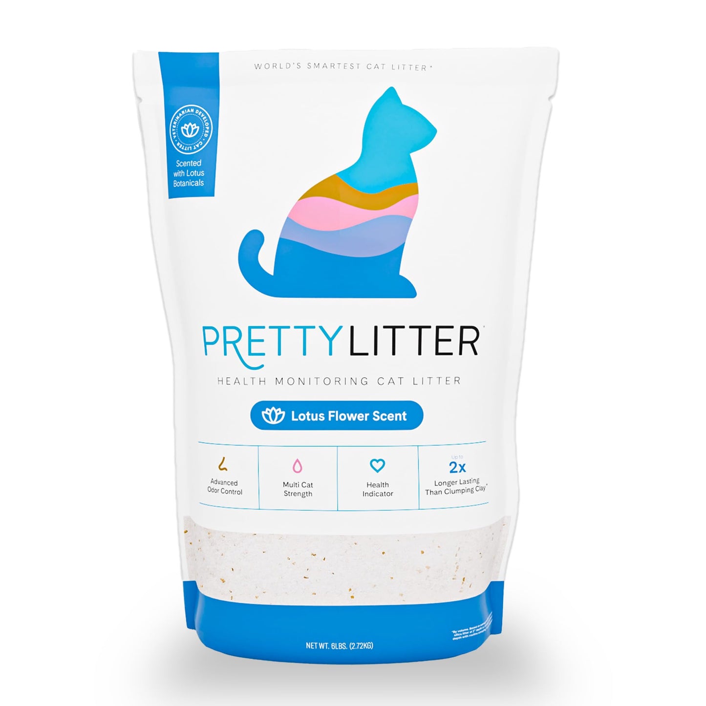 PrettyLitter Health Monitoring Cat Litter (Unscented, Non Clumping) | Lightweight & Low Tracking, Color Changing Silica Gel Crystals, Advanced Odor Control — 6 Lbs, Pack of 2 (Up to 2 Month Supply)