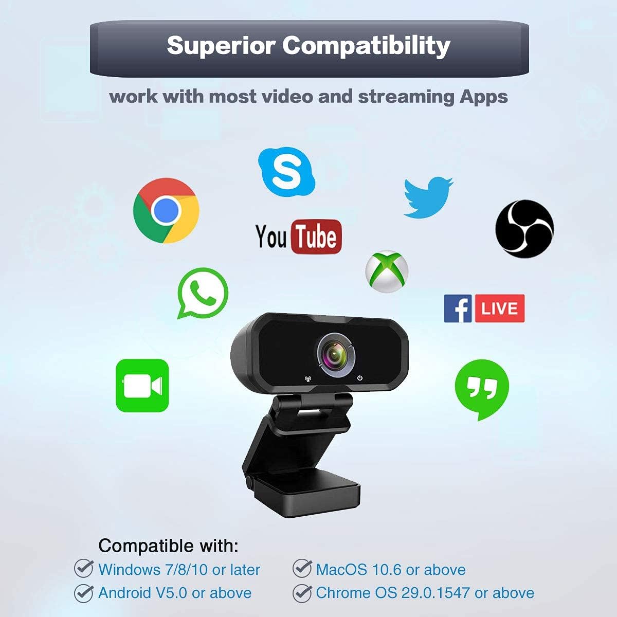 W4 2K Autofocus Webcam with Dual Mics & LED Light, 1080P 60fps/2K 50fps, USB Streaming Camera for PC, Laptop, Switch 2, Desktop - Plug and Play