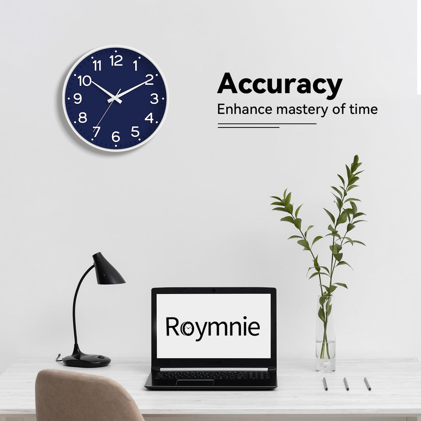 Roymnie Wall Clock Green, Silent Wall Clocks Battery Operated 8 Inch-Modern Non Ticking Analog Clock Decorative for Kitchen Office Bathroom Bedroom(Gold)