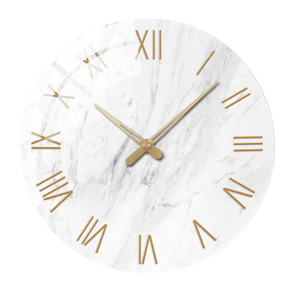 White Marble Glass Wall Clocks Battery Operated 12 Inch Abstract Decorative Analog Wall Clocks for Living Room Bedroom Office Silent Wall Clock Modern