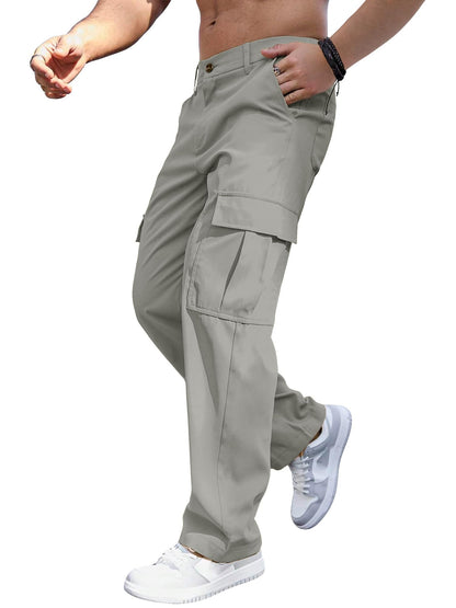 Comdecevis Mens Casual Cargo Pants Baggy Straight Leg Sweatpants with Large Flap Pockets Hiking Sports Trousers