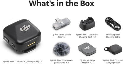 DJI Mic Mini (2 TX + 1 RX), Ultralight, Detail-Rich Audio | Noise Cancelling, Automatic Limiting, Wireless Microphone for Camera/iPhone/Android, Vlog, Streaming, 400m Transmission
