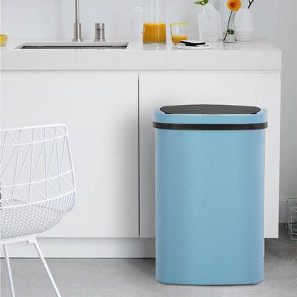 BestOffice | 13 Gallon Trash Can with Lid | Automatic Touchless Garbage Can | Odor Control | Modern Oval Design | Easy to Clean | Stainless Steel | Fits Any Kitchen, Bathroom, Office or Home