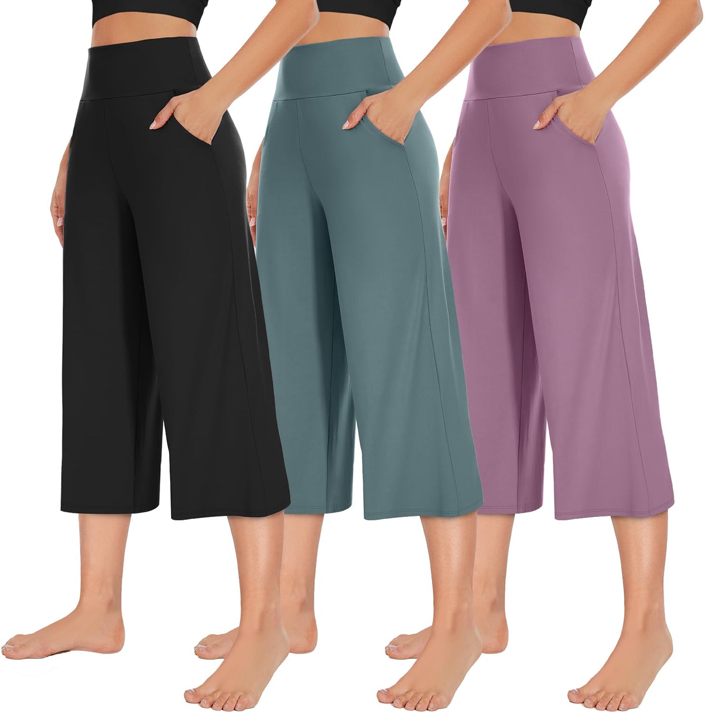 NEW YOUNG 3 Pack Women's Wide Leg Pants with Pockets High Waist Loose Sweatpants Casual Lounge Yoga Workout Palazzo