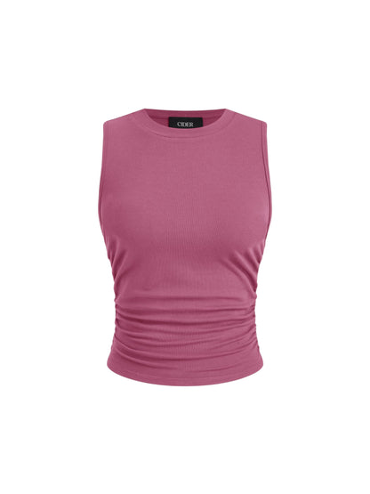 CIDER Womens Tank Tops Sleeveless High Neck Ruched Crop Tops Going Out Casual Basic Ribbed Shirt Summer Fashion Clothing