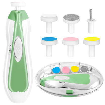 Electric Nail File Drill for Baby No Sharp Claws Hurt, 6 in 1 Safety Cutter Trimmer Clipper for Toes and Fingers (Blue)