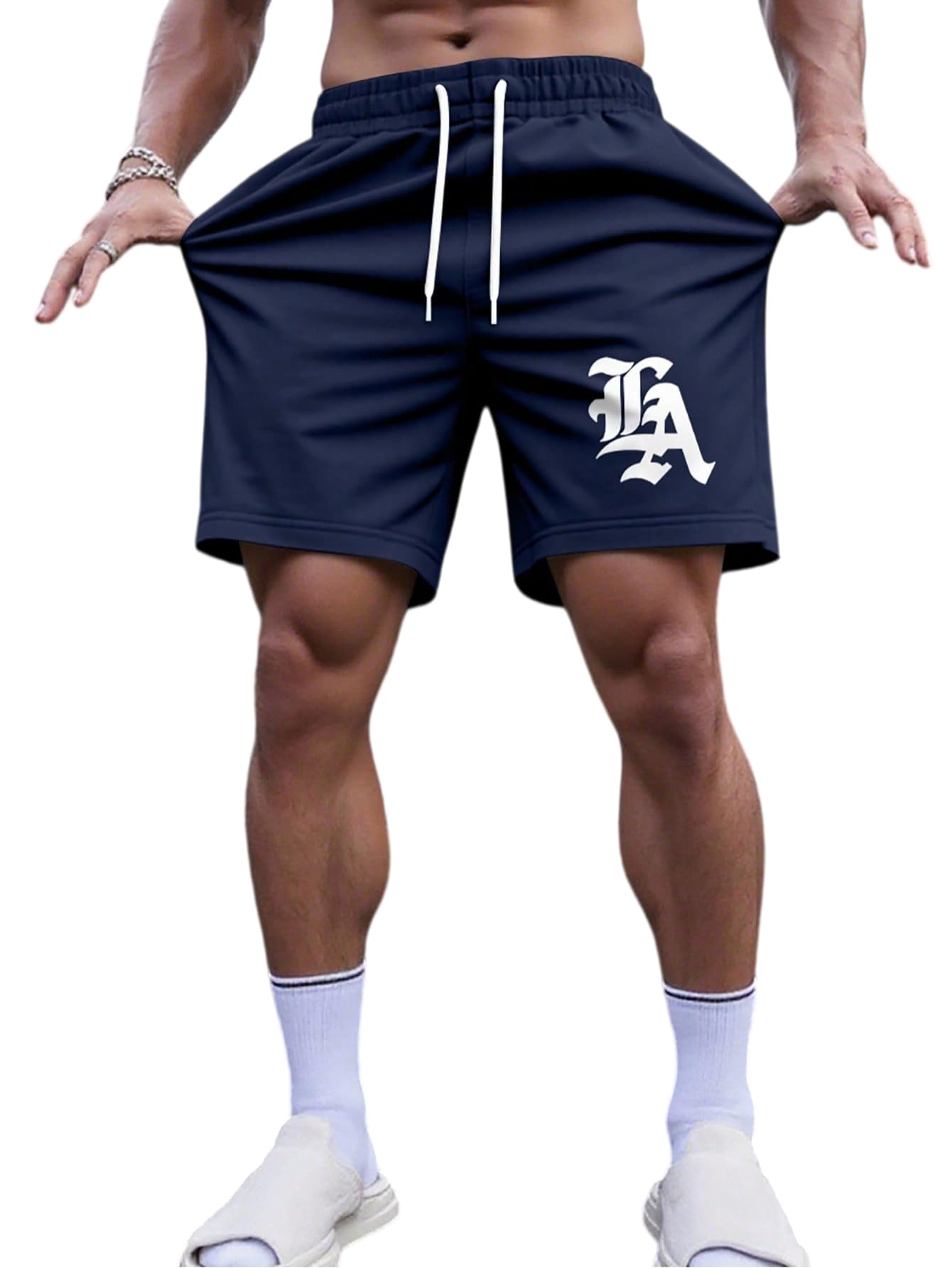 QJQ Men's Letter Graphic Drawstring Waist Shorts Summer Casual Workout Athletic Gym Track Shorts Streetwear