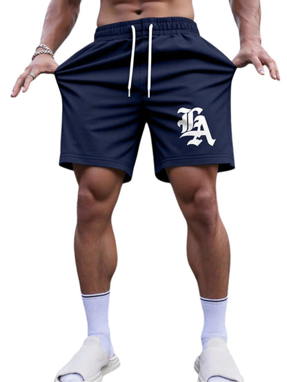 QJQ Men's Letter Graphic Drawstring Waist Shorts Summer Casual Workout Athletic Gym Track Shorts Streetwear