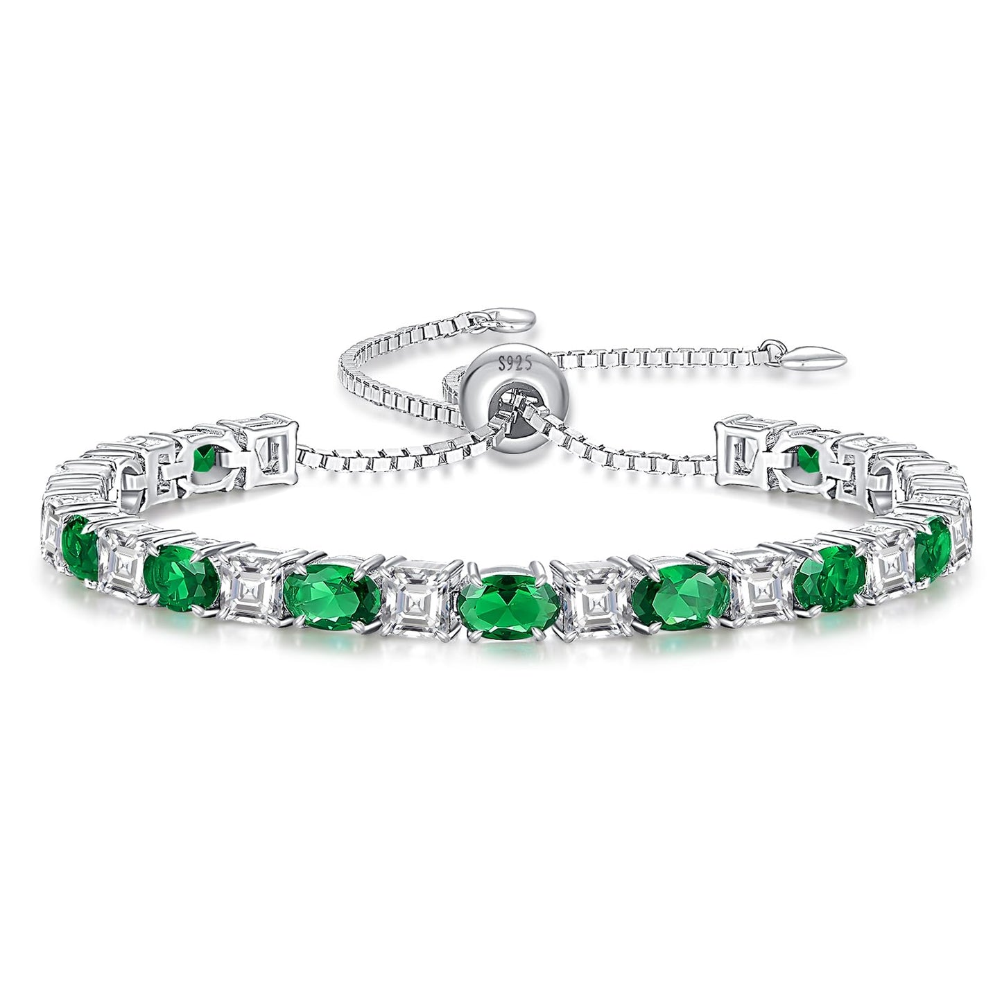 Sterling Silver Birthstone Bracelets for Women White Gold Tennis Bracelets Adjustable Chain 6-9 Inchs Jewelry Hypoallergenic Anniversary Birthday Gifts for Women Mom Wife Her
