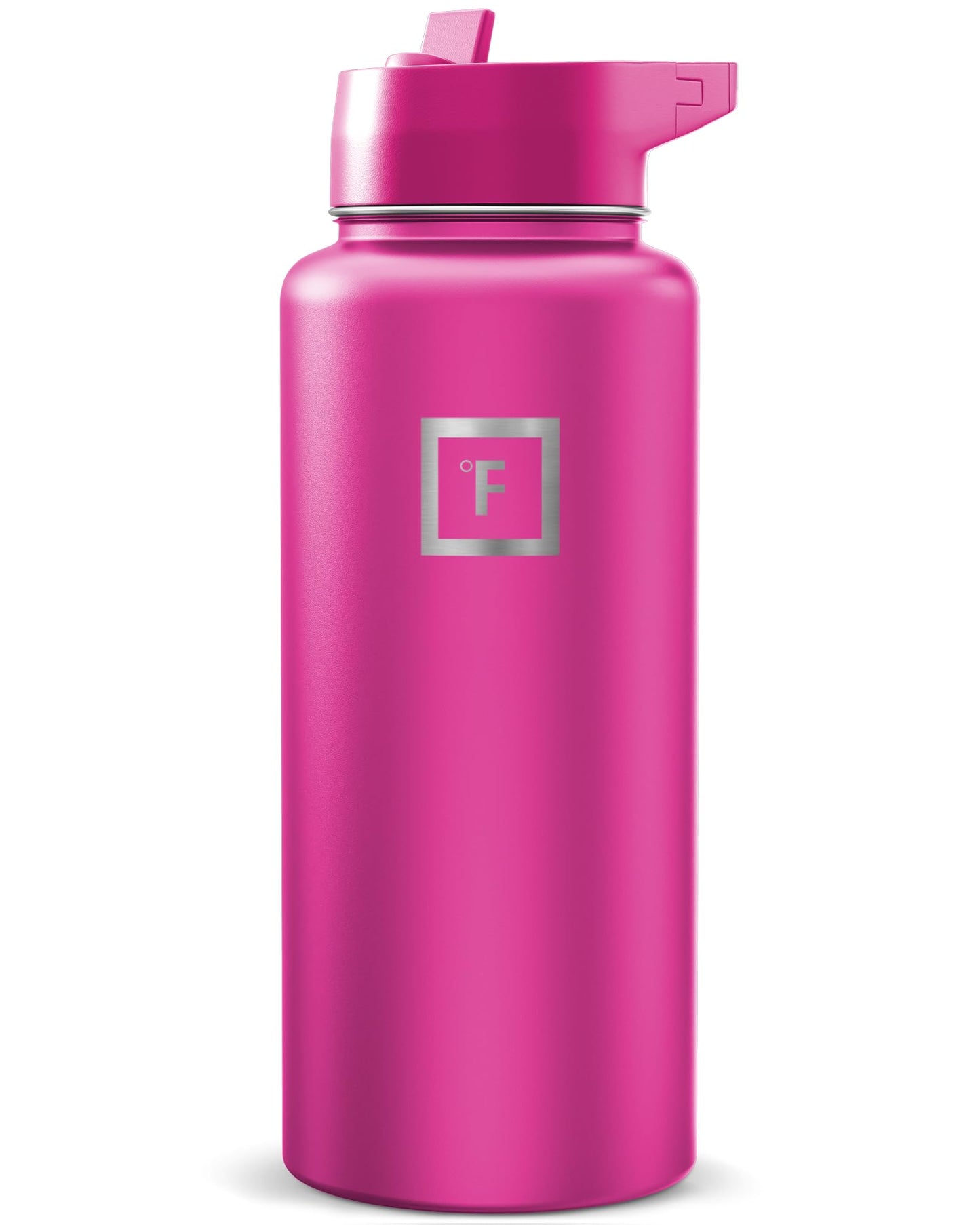 IRON °FLASK Camping & Hiking Hydration Flask with Straw, Wide Mouth Insulated Stainless Steel Sports Water Bottle - Midnight Black 24 oz - Straw (1 Lid)